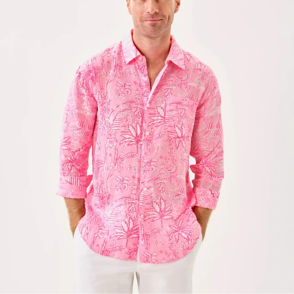 Lilly Pulitzer Men’s Addison Seacoast Linen Shirt – Size L - Picture 3 of 8